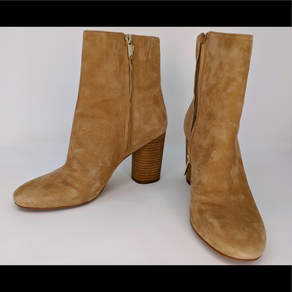 Beige suede heeled boots